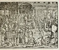 Picture 17 of 55 from Chronicorvm Tvrcicorvm, in quibus Tvrcorvm origo, principes, imperatores, bella, praelia, caedes, victoriae, reiqve militaris ratio, et caetera huc pertinentia ... exponuntur; et Mahometicae religionis instituta, iudiciorumq. processus, & aulae constitutio; procerum item ac populi mores, vitaeq. degendae ratio percensetur: accessere, Narratio de Baiazethis filiorvm seditionibvs; Tvrcicarvm item rerum epitome; ... et Iohannis Aventini Liber, in quo causae miseriarum, quibus Christiana respub. premitur, indicantur ... tomvs primvs (1578), leaf 343