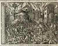 Picture 4 of 55 from Chronicorvm Tvrcicorvm, in quibus Tvrcorvm origo, principes, imperatores, bella, praelia, caedes, victoriae, reiqve militaris ratio, et caetera huc pertinentia ... exponuntur; et Mahometicae religionis instituta, iudiciorumq. processus, & aulae constitutio; procerum item ac populi mores, vitaeq. degendae ratio percensetur: accessere, Narratio de Baiazethis filiorvm seditionibvs; Tvrcicarvm item rerum epitome; ... et Iohannis Aventini Liber, in quo causae miseriarum, quibus Christiana respub. premitur, indicantur ... tomvs primvs (1578), leaf 36
