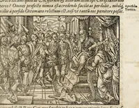 An illustration from Chronicorvm Tvrcicorvm, in quibus Tvrcorvm origo, principes, imperatores, bella, praelia, caedes, victoriae, reiqve militaris ratio, et caetera huc pertinentia ... exponuntur; et Mahometicae religionis instituta, iudiciorumq. processus, & aulae constitutio; procerum item ac populi mores, vitaeq. degendae ratio percensetur: accessere, Narratio de Baiazethis filiorvm seditionibvs; Tvrcicarvm item rerum epitome; ... et Iohannis Aventini Liber, in quo causae miseriarum, quibus Christiana respub. premitur, indicantur ... tomvs primvs (1578)