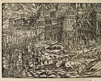 Picture 29 of 55 from Chronicorvm Tvrcicorvm, in quibus Tvrcorvm origo, principes, imperatores, bella, praelia, caedes, victoriae, reiqve militaris ratio, et caetera huc pertinentia ... exponuntur; et Mahometicae religionis instituta, iudiciorumq. processus, & aulae constitutio; procerum item ac populi mores, vitaeq. degendae ratio percensetur: accessere, Narratio de Baiazethis filiorvm seditionibvs; Tvrcicarvm item rerum epitome; ... et Iohannis Aventini Liber, in quo causae miseriarum, quibus Christiana respub. premitur, indicantur ... tomvs primvs (1578), leaf 708