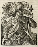 Picture 8 of 55 from Chronicorvm Tvrcicorvm, in quibus Tvrcorvm origo, principes, imperatores, bella, praelia, caedes, victoriae, reiqve militaris ratio, et caetera huc pertinentia ... exponuntur; et Mahometicae religionis instituta, iudiciorumq. processus, & aulae constitutio; procerum item ac populi mores, vitaeq. degendae ratio percensetur: accessere, Narratio de Baiazethis filiorvm seditionibvs; Tvrcicarvm item rerum epitome; ... et Iohannis Aventini Liber, in quo causae miseriarum, quibus Christiana respub. premitur, indicantur ... tomvs primvs (1578), leaf 76