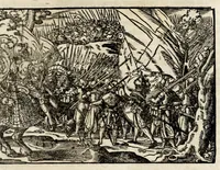 Picture 40 of 55 from Chronicorvm Tvrcicorvm, in quibus Tvrcorvm origo, principes, imperatores, bella, praelia, caedes, victoriae, reiqve militaris ratio, et caetera huc pertinentia ... exponuntur; et Mahometicae religionis instituta, iudiciorumq. processus, & aulae constitutio; procerum item ac populi mores, vitaeq. degendae ratio percensetur: accessere, Narratio de Baiazethis filiorvm seditionibvs; Tvrcicarvm item rerum epitome; ... et Iohannis Aventini Liber, in quo causae miseriarum, quibus Christiana respub. premitur, indicantur ... tomvs primvs (1578), leaf 863