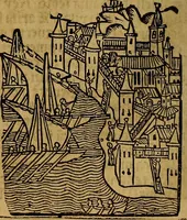 An illustration from Chroniques de Espãya fins aci no divulgades : que tracta d'Is Noblese e Inuictissims Reys dels Gots: y gestes de aquells: y dels Gotes de Barcelona: e Reys de Arago: ab moltes coses dignes de perpetua memoria (1547)
