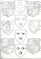 An illustration from The church heraldry of Norfolk : a description of all coats of arms on brasses, monuments, slabs, hatchments, &c., now to be found in the county, illustrated, with references to Blomefield's History of Norfolk and Burke's Armory, together with notes from the inscriptions attached (1887)
