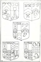 An illustration from The church heraldry of Norfolk : a description of all coats of arms on brasses, monuments, slabs, hatchments, &c., now to be found in the county, illustrated, with references to Blomefield's History of Norfolk and Burke's Armory, together with notes from the inscriptions attached (1887)
