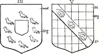 An illustration from The church heraldry of Norfolk : a description of all coats of arms on brasses, monuments, slabs, hatchments, &c., now to be found in the county, illustrated, with references to Blomefield's History of Norfolk and Burke's Armory, together with notes from the inscriptions attached (1887)