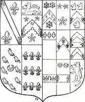An illustration from The church heraldry of Norfolk : a description of all coats of arms on brasses, monuments, slabs, hatchments, &c., now to be found in the county, illustrated, with references to Blomefield's History of Norfolk and Burke's Armory, together with notes from the inscriptions attached (1887)