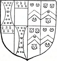 An illustration from The church heraldry of Norfolk : a description of all coats of arms on brasses, monuments, slabs, hatchments, &c., now to be found in the county, illustrated, with references to Blomefield's History of Norfolk and Burke's Armory, together with notes from the inscriptions attached (1887)