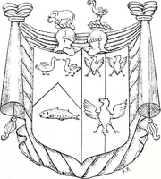 An illustration from The church heraldry of Norfolk : a description of all coats of arms on brasses, monuments, slabs, hatchments, &c., now to be found in the county, illustrated, with references to Blomefield's History of Norfolk and Burke's Armory, together with notes from the inscriptions attached (1887)