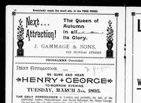 Picture 8 of 9 from Grand Opera House, London, Ont., programme [microform] : Monday evening, March 4th, return and farewell of Mr. Snazelle, the first part will consist of Lord Tennyson's beautiful and pathetic poem " Enoch Arden" (true till death) . (1895), leaf 15