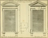 Picture 52 of 252 from The city and country builder's and workman's treasury of designs : or, The art of drawing and working the ornamental parts of architecture. Illustrated by upwards of four hundred grand designs, neatly engraved one hundred and eighty-fix Copper plates, for piers, gates, doors, windowns, niches, buffets, cisterns, chimney pieces, tabernacle frames, pavements, frets, gulochi's, pulpits, types, altar pieces, monuments, fonts, obelisques, pedestals, for sun-dials, busto's and stone tables, book-cafes, cielings and iron works ; proprortioned by Aliquot Pars ; with an appendix of fourteen plates of strusses for girders and beams, different sorts of rafters, and a variety of roofs, &c ; to which are prefix'd the five orders of columns, according to Andrea Palladio ; whose members are apportioned by Aliquot Pars, in a more easy manner, than has yet been done ; the whole interspersed with sure rules for working all the varieties of raking members in pediments, modilions, &c. the like, for the immediate use of workmen, never published before in any language (1741), leaf 116