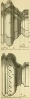 An illustration from The city and country builder's and workman's treasury of designs : or, The art of drawing and working the ornamental parts of architecture. Illustrated by upwards of four hundred grand designs, neatly engraved one hundred and eighty-fix Copper plates, for piers, gates, doors, windowns, niches, buffets, cisterns, chimney pieces, tabernacle frames, pavements, frets, gulochi's, pulpits, types, altar pieces, monuments, fonts, obelisques, pedestals, for sun-dials, busto's and stone tables, book-cafes, cielings and iron works ; proprortioned by Aliquot Pars ; with an appendix of fourteen plates of strusses for girders and beams, different sorts of rafters, and a variety of roofs, &c ; to which are prefix'd the five orders of columns, according to Andrea Palladio ; whose members are apportioned by Aliquot Pars, in a more easy manner, than has yet been done ; the whole interspersed with sure rules for working all the varieties of raking members in pediments, modilions, &c. the like, for the immediate use of workmen, never published before in any language (1741)
