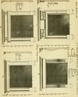 An illustration from The city and country builder's and workman's treasury of designs : or, The art of drawing and working the ornamental parts of architecture. Illustrated by upwards of four hundred grand designs, neatly engraved one hundred and eighty-fix Copper plates, for piers, gates, doors, windowns, niches, buffets, cisterns, chimney pieces, tabernacle frames, pavements, frets, gulochi's, pulpits, types, altar pieces, monuments, fonts, obelisques, pedestals, for sun-dials, busto's and stone tables, book-cafes, cielings and iron works ; proprortioned by Aliquot Pars ; with an appendix of fourteen plates of strusses for girders and beams, different sorts of rafters, and a variety of roofs, &c ; to which are prefix'd the five orders of columns, according to Andrea Palladio ; whose members are apportioned by Aliquot Pars, in a more easy manner, than has yet been done ; the whole interspersed with sure rules for working all the varieties of raking members in pediments, modilions, &c. the like, for the immediate use of workmen, never published before in any language (1741)