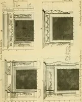 An illustration from The city and country builder's and workman's treasury of designs : or, The art of drawing and working the ornamental parts of architecture. Illustrated by upwards of four hundred grand designs, neatly engraved one hundred and eighty-fix Copper plates, for piers, gates, doors, windowns, niches, buffets, cisterns, chimney pieces, tabernacle frames, pavements, frets, gulochi's, pulpits, types, altar pieces, monuments, fonts, obelisques, pedestals, for sun-dials, busto's and stone tables, book-cafes, cielings and iron works ; proprortioned by Aliquot Pars ; with an appendix of fourteen plates of strusses for girders and beams, different sorts of rafters, and a variety of roofs, &c ; to which are prefix'd the five orders of columns, according to Andrea Palladio ; whose members are apportioned by Aliquot Pars, in a more easy manner, than has yet been done ; the whole interspersed with sure rules for working all the varieties of raking members in pediments, modilions, &c. the like, for the immediate use of workmen, never published before in any language (1741)