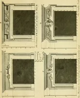 An illustration from The city and country builder's and workman's treasury of designs : or, The art of drawing and working the ornamental parts of architecture. Illustrated by upwards of four hundred grand designs, neatly engraved one hundred and eighty-fix Copper plates, for piers, gates, doors, windowns, niches, buffets, cisterns, chimney pieces, tabernacle frames, pavements, frets, gulochi's, pulpits, types, altar pieces, monuments, fonts, obelisques, pedestals, for sun-dials, busto's and stone tables, book-cafes, cielings and iron works ; proprortioned by Aliquot Pars ; with an appendix of fourteen plates of strusses for girders and beams, different sorts of rafters, and a variety of roofs, &c ; to which are prefix'd the five orders of columns, according to Andrea Palladio ; whose members are apportioned by Aliquot Pars, in a more easy manner, than has yet been done ; the whole interspersed with sure rules for working all the varieties of raking members in pediments, modilions, &c. the like, for the immediate use of workmen, never published before in any language (1741)