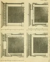 An illustration from The city and country builder's and workman's treasury of designs : or, The art of drawing and working the ornamental parts of architecture. Illustrated by upwards of four hundred grand designs, neatly engraved one hundred and eighty-fix Copper plates, for piers, gates, doors, windowns, niches, buffets, cisterns, chimney pieces, tabernacle frames, pavements, frets, gulochi's, pulpits, types, altar pieces, monuments, fonts, obelisques, pedestals, for sun-dials, busto's and stone tables, book-cafes, cielings and iron works ; proprortioned by Aliquot Pars ; with an appendix of fourteen plates of strusses for girders and beams, different sorts of rafters, and a variety of roofs, &c ; to which are prefix'd the five orders of columns, according to Andrea Palladio ; whose members are apportioned by Aliquot Pars, in a more easy manner, than has yet been done ; the whole interspersed with sure rules for working all the varieties of raking members in pediments, modilions, &c. the like, for the immediate use of workmen, never published before in any language (1741)