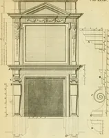 An illustration from The city and country builder's and workman's treasury of designs : or, The art of drawing and working the ornamental parts of architecture. Illustrated by upwards of four hundred grand designs, neatly engraved one hundred and eighty-fix Copper plates, for piers, gates, doors, windowns, niches, buffets, cisterns, chimney pieces, tabernacle frames, pavements, frets, gulochi's, pulpits, types, altar pieces, monuments, fonts, obelisques, pedestals, for sun-dials, busto's and stone tables, book-cafes, cielings and iron works ; proprortioned by Aliquot Pars ; with an appendix of fourteen plates of strusses for girders and beams, different sorts of rafters, and a variety of roofs, &c ; to which are prefix'd the five orders of columns, according to Andrea Palladio ; whose members are apportioned by Aliquot Pars, in a more easy manner, than has yet been done ; the whole interspersed with sure rules for working all the varieties of raking members in pediments, modilions, &c. the like, for the immediate use of workmen, never published before in any language (1741)
