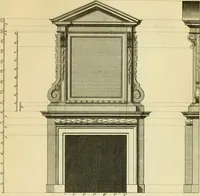 An illustration from The city and country builder's and workman's treasury of designs : or, The art of drawing and working the ornamental parts of architecture. Illustrated by upwards of four hundred grand designs, neatly engraved one hundred and eighty-fix Copper plates, for piers, gates, doors, windowns, niches, buffets, cisterns, chimney pieces, tabernacle frames, pavements, frets, gulochi's, pulpits, types, altar pieces, monuments, fonts, obelisques, pedestals, for sun-dials, busto's and stone tables, book-cafes, cielings and iron works ; proprortioned by Aliquot Pars ; with an appendix of fourteen plates of strusses for girders and beams, different sorts of rafters, and a variety of roofs, &c ; to which are prefix'd the five orders of columns, according to Andrea Palladio ; whose members are apportioned by Aliquot Pars, in a more easy manner, than has yet been done ; the whole interspersed with sure rules for working all the varieties of raking members in pediments, modilions, &c. the like, for the immediate use of workmen, never published before in any language (1741)
