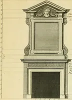 An illustration from The city and country builder's and workman's treasury of designs : or, The art of drawing and working the ornamental parts of architecture. Illustrated by upwards of four hundred grand designs, neatly engraved one hundred and eighty-fix Copper plates, for piers, gates, doors, windowns, niches, buffets, cisterns, chimney pieces, tabernacle frames, pavements, frets, gulochi's, pulpits, types, altar pieces, monuments, fonts, obelisques, pedestals, for sun-dials, busto's and stone tables, book-cafes, cielings and iron works ; proprortioned by Aliquot Pars ; with an appendix of fourteen plates of strusses for girders and beams, different sorts of rafters, and a variety of roofs, &c ; to which are prefix'd the five orders of columns, according to Andrea Palladio ; whose members are apportioned by Aliquot Pars, in a more easy manner, than has yet been done ; the whole interspersed with sure rules for working all the varieties of raking members in pediments, modilions, &c. the like, for the immediate use of workmen, never published before in any language (1741)