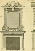 An illustration from The city and country builder's and workman's treasury of designs : or, The art of drawing and working the ornamental parts of architecture. Illustrated by upwards of four hundred grand designs, neatly engraved one hundred and eighty-fix Copper plates, for piers, gates, doors, windowns, niches, buffets, cisterns, chimney pieces, tabernacle frames, pavements, frets, gulochi's, pulpits, types, altar pieces, monuments, fonts, obelisques, pedestals, for sun-dials, busto's and stone tables, book-cafes, cielings and iron works ; proprortioned by Aliquot Pars ; with an appendix of fourteen plates of strusses for girders and beams, different sorts of rafters, and a variety of roofs, &c ; to which are prefix'd the five orders of columns, according to Andrea Palladio ; whose members are apportioned by Aliquot Pars, in a more easy manner, than has yet been done ; the whole interspersed with sure rules for working all the varieties of raking members in pediments, modilions, &c. the like, for the immediate use of workmen, never published before in any language (1741)