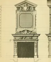An illustration from The city and country builder's and workman's treasury of designs : or, The art of drawing and working the ornamental parts of architecture. Illustrated by upwards of four hundred grand designs, neatly engraved one hundred and eighty-fix Copper plates, for piers, gates, doors, windowns, niches, buffets, cisterns, chimney pieces, tabernacle frames, pavements, frets, gulochi's, pulpits, types, altar pieces, monuments, fonts, obelisques, pedestals, for sun-dials, busto's and stone tables, book-cafes, cielings and iron works ; proprortioned by Aliquot Pars ; with an appendix of fourteen plates of strusses for girders and beams, different sorts of rafters, and a variety of roofs, &c ; to which are prefix'd the five orders of columns, according to Andrea Palladio ; whose members are apportioned by Aliquot Pars, in a more easy manner, than has yet been done ; the whole interspersed with sure rules for working all the varieties of raking members in pediments, modilions, &c. the like, for the immediate use of workmen, never published before in any language (1741)