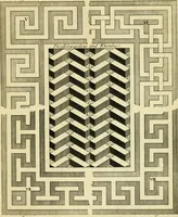 An illustration from The city and country builder's and workman's treasury of designs : or, The art of drawing and working the ornamental parts of architecture. Illustrated by upwards of four hundred grand designs, neatly engraved one hundred and eighty-fix Copper plates, for piers, gates, doors, windowns, niches, buffets, cisterns, chimney pieces, tabernacle frames, pavements, frets, gulochi's, pulpits, types, altar pieces, monuments, fonts, obelisques, pedestals, for sun-dials, busto's and stone tables, book-cafes, cielings and iron works ; proprortioned by Aliquot Pars ; with an appendix of fourteen plates of strusses for girders and beams, different sorts of rafters, and a variety of roofs, &c ; to which are prefix'd the five orders of columns, according to Andrea Palladio ; whose members are apportioned by Aliquot Pars, in a more easy manner, than has yet been done ; the whole interspersed with sure rules for working all the varieties of raking members in pediments, modilions, &c. the like, for the immediate use of workmen, never published before in any language (1741)