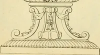 An illustration from The city and country builder's and workman's treasury of designs : or, The art of drawing and working the ornamental parts of architecture. Illustrated by upwards of four hundred grand designs, neatly engraved one hundred and eighty-fix Copper plates, for piers, gates, doors, windowns, niches, buffets, cisterns, chimney pieces, tabernacle frames, pavements, frets, gulochi's, pulpits, types, altar pieces, monuments, fonts, obelisques, pedestals, for sun-dials, busto's and stone tables, book-cafes, cielings and iron works ; proprortioned by Aliquot Pars ; with an appendix of fourteen plates of strusses for girders and beams, different sorts of rafters, and a variety of roofs, &c ; to which are prefix'd the five orders of columns, according to Andrea Palladio ; whose members are apportioned by Aliquot Pars, in a more easy manner, than has yet been done ; the whole interspersed with sure rules for working all the varieties of raking members in pediments, modilions, &c. the like, for the immediate use of workmen, never published before in any language (1741)
