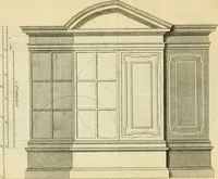 An illustration from The city and country builder's and workman's treasury of designs : or, The art of drawing and working the ornamental parts of architecture. Illustrated by upwards of four hundred grand designs, neatly engraved one hundred and eighty-fix Copper plates, for piers, gates, doors, windowns, niches, buffets, cisterns, chimney pieces, tabernacle frames, pavements, frets, gulochi's, pulpits, types, altar pieces, monuments, fonts, obelisques, pedestals, for sun-dials, busto's and stone tables, book-cafes, cielings and iron works ; proprortioned by Aliquot Pars ; with an appendix of fourteen plates of strusses for girders and beams, different sorts of rafters, and a variety of roofs, &c ; to which are prefix'd the five orders of columns, according to Andrea Palladio ; whose members are apportioned by Aliquot Pars, in a more easy manner, than has yet been done ; the whole interspersed with sure rules for working all the varieties of raking members in pediments, modilions, &c. the like, for the immediate use of workmen, never published before in any language (1741)