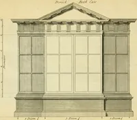 Picture 191 of 252 from The city and country builder's and workman's treasury of designs : or, The art of drawing and working the ornamental parts of architecture. Illustrated by upwards of four hundred grand designs, neatly engraved one hundred and eighty-fix Copper plates, for piers, gates, doors, windowns, niches, buffets, cisterns, chimney pieces, tabernacle frames, pavements, frets, gulochi's, pulpits, types, altar pieces, monuments, fonts, obelisques, pedestals, for sun-dials, busto's and stone tables, book-cafes, cielings and iron works ; proprortioned by Aliquot Pars ; with an appendix of fourteen plates of strusses for girders and beams, different sorts of rafters, and a variety of roofs, &c ; to which are prefix'd the five orders of columns, according to Andrea Palladio ; whose members are apportioned by Aliquot Pars, in a more easy manner, than has yet been done ; the whole interspersed with sure rules for working all the varieties of raking members in pediments, modilions, &c. the like, for the immediate use of workmen, never published before in any language (1741), leaf 344