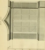 An illustration from The city and country builder's and workman's treasury of designs : or, The art of drawing and working the ornamental parts of architecture. Illustrated by upwards of four hundred grand designs, neatly engraved one hundred and eighty-fix Copper plates, for piers, gates, doors, windowns, niches, buffets, cisterns, chimney pieces, tabernacle frames, pavements, frets, gulochi's, pulpits, types, altar pieces, monuments, fonts, obelisques, pedestals, for sun-dials, busto's and stone tables, book-cafes, cielings and iron works ; proprortioned by Aliquot Pars ; with an appendix of fourteen plates of strusses for girders and beams, different sorts of rafters, and a variety of roofs, &c ; to which are prefix'd the five orders of columns, according to Andrea Palladio ; whose members are apportioned by Aliquot Pars, in a more easy manner, than has yet been done ; the whole interspersed with sure rules for working all the varieties of raking members in pediments, modilions, &c. the like, for the immediate use of workmen, never published before in any language (1741)