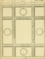 An illustration from The city and country builder's and workman's treasury of designs : or, The art of drawing and working the ornamental parts of architecture. Illustrated by upwards of four hundred grand designs, neatly engraved one hundred and eighty-fix Copper plates, for piers, gates, doors, windowns, niches, buffets, cisterns, chimney pieces, tabernacle frames, pavements, frets, gulochi's, pulpits, types, altar pieces, monuments, fonts, obelisques, pedestals, for sun-dials, busto's and stone tables, book-cafes, cielings and iron works ; proprortioned by Aliquot Pars ; with an appendix of fourteen plates of strusses for girders and beams, different sorts of rafters, and a variety of roofs, &c ; to which are prefix'd the five orders of columns, according to Andrea Palladio ; whose members are apportioned by Aliquot Pars, in a more easy manner, than has yet been done ; the whole interspersed with sure rules for working all the varieties of raking members in pediments, modilions, &c. the like, for the immediate use of workmen, never published before in any language (1741)