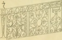 An illustration from The city and country builder's and workman's treasury of designs : or, The art of drawing and working the ornamental parts of architecture. Illustrated by upwards of four hundred grand designs, neatly engraved one hundred and eighty-fix Copper plates, for piers, gates, doors, windowns, niches, buffets, cisterns, chimney pieces, tabernacle frames, pavements, frets, gulochi's, pulpits, types, altar pieces, monuments, fonts, obelisques, pedestals, for sun-dials, busto's and stone tables, book-cafes, cielings and iron works ; proprortioned by Aliquot Pars ; with an appendix of fourteen plates of strusses for girders and beams, different sorts of rafters, and a variety of roofs, &c ; to which are prefix'd the five orders of columns, according to Andrea Palladio ; whose members are apportioned by Aliquot Pars, in a more easy manner, than has yet been done ; the whole interspersed with sure rules for working all the varieties of raking members in pediments, modilions, &c. the like, for the immediate use of workmen, never published before in any language (1741)