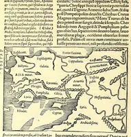 An illustration from C. Iulii Solini Polyhistor, rerum toto orbe memorabilium thesaurus locupletissimus. : Huic ob argumenti similitudinem Pomponii Melæ De situ orbis libros tres, fide diligentiaque summa denuò iam recognitos, adiunximus. His accesserunt præter priora scholia & tabulas geographicas permultas, Petri quoq[ue] Olivarii Valentini, uiri in geographia excellenter docti, annotationes, quibus & loci non pauci, à plerisq[ue] parum hactenus intellecti, dilucidè illustrantur, & uetustis locorum appellationibus recentiora sigillatim nomina subijciuntur. Cum gemino indice, quorum alter supra res alias memorabiles, locorum ac regionum omnium, marium ac sinuum nomina, alter uerò recentiores eorundem appellationes complectitur (1543)