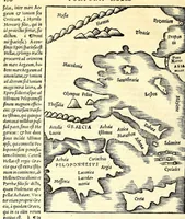 An illustration from C. Iulii Solini Polyhistor, rerum toto orbe memorabilium thesaurus locupletissimus. : Huic ob argumenti similitudinem Pomponii Melæ De situ orbis libros tres, fide diligentiaque summa denuò iam recognitos, adiunximus. His accesserunt præter priora scholia & tabulas geographicas permultas, Petri quoq[ue] Olivarii Valentini, uiri in geographia excellenter docti, annotationes, quibus & loci non pauci, à plerisq[ue] parum hactenus intellecti, dilucidè illustrantur, & uetustis locorum appellationibus recentiora sigillatim nomina subijciuntur. Cum gemino indice, quorum alter supra res alias memorabiles, locorum ac regionum omnium, marium ac sinuum nomina, alter uerò recentiores eorundem appellationes complectitur (1543)