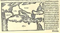 An illustration from C. Iulii Solini Polyhistor, rerum toto orbe memorabilium thesaurus locupletissimus. : Huic ob argumenti similitudinem Pomponii Melæ De situ orbis libros tres, fide diligentiaque summa denuò iam recognitos, adiunximus. His accesserunt præter priora scholia & tabulas geographicas permultas, Petri quoq[ue] Olivarii Valentini, uiri in geographia excellenter docti, annotationes, quibus & loci non pauci, à plerisq[ue] parum hactenus intellecti, dilucidè illustrantur, & uetustis locorum appellationibus recentiora sigillatim nomina subijciuntur. Cum gemino indice, quorum alter supra res alias memorabiles, locorum ac regionum omnium, marium ac sinuum nomina, alter uerò recentiores eorundem appellationes complectitur (1543)