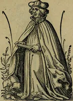 An illustration from Cleri totius Romanae ecclesiae subiecti, seu, Pontificiorvm ordinvm omnivm omnino vtrivsqve sexvs, habitvs, artificiosissimis figuris, quibus Francisci Modii singula octosticha adiecta sunt, nunc primùm à Ivdoco Ammanno expressi: neqve vnquam antehac similiter editi. Addito libello singvlari eivsdem Francisci Modij Brug. in quo cuiusque ordinis ecclesiastici origo, progressus & vestitus ratio breuiter ex variis historicis delineatur (1585)