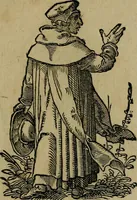An illustration from Cleri totius Romanae ecclesiae subiecti, seu, Pontificiorvm ordinvm omnivm omnino vtrivsqve sexvs, habitvs, artificiosissimis figuris, quibus Francisci Modii singula octosticha adiecta sunt, nunc primùm à Ivdoco Ammanno expressi: neqve vnquam antehac similiter editi. Addito libello singvlari eivsdem Francisci Modij Brug. in quo cuiusque ordinis ecclesiastici origo, progressus & vestitus ratio breuiter ex variis historicis delineatur (1585)