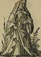 An illustration from Cleri totius Romanae ecclesiae subiecti, seu, Pontificiorvm ordinvm omnivm omnino vtrivsqve sexvs, habitvs, artificiosissimis figuris, quibus Francisci Modii singula octosticha adiecta sunt, nunc primùm à Ivdoco Ammanno expressi: neqve vnquam antehac similiter editi. Addito libello singvlari eivsdem Francisci Modij Brug. in quo cuiusque ordinis ecclesiastici origo, progressus & vestitus ratio breuiter ex variis historicis delineatur (1585)