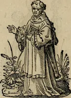 An illustration from Cleri totius Romanae ecclesiae subiecti, seu, Pontificiorvm ordinvm omnivm omnino vtrivsqve sexvs, habitvs, artificiosissimis figuris, quibus Francisci Modii singula octosticha adiecta sunt, nunc primùm à Ivdoco Ammanno expressi: neqve vnquam antehac similiter editi. Addito libello singvlari eivsdem Francisci Modij Brug. in quo cuiusque ordinis ecclesiastici origo, progressus & vestitus ratio breuiter ex variis historicis delineatur (1585)
