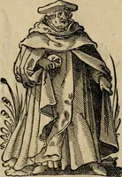 An illustration from Cleri totius Romanae ecclesiae subiecti, seu, Pontificiorvm ordinvm omnivm omnino vtrivsqve sexvs, habitvs, artificiosissimis figuris, quibus Francisci Modii singula octosticha adiecta sunt, nunc primùm à Ivdoco Ammanno expressi: neqve vnquam antehac similiter editi. Addito libello singvlari eivsdem Francisci Modij Brug. in quo cuiusque ordinis ecclesiastici origo, progressus & vestitus ratio breuiter ex variis historicis delineatur (1585)
