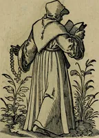 An illustration from Cleri totius Romanae ecclesiae subiecti, seu, Pontificiorvm ordinvm omnivm omnino vtrivsqve sexvs, habitvs, artificiosissimis figuris, quibus Francisci Modii singula octosticha adiecta sunt, nunc primùm à Ivdoco Ammanno expressi: neqve vnquam antehac similiter editi. Addito libello singvlari eivsdem Francisci Modij Brug. in quo cuiusque ordinis ecclesiastici origo, progressus & vestitus ratio breuiter ex variis historicis delineatur (1585)