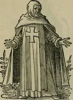 An illustration from Cleri totius Romanae ecclesiae subiecti, seu, Pontificiorvm ordinvm omnivm omnino vtrivsqve sexvs, habitvs, artificiosissimis figuris, quibus Francisci Modii singula octosticha adiecta sunt, nunc primùm à Ivdoco Ammanno expressi: neqve vnquam antehac similiter editi. Addito libello singvlari eivsdem Francisci Modij Brug. in quo cuiusque ordinis ecclesiastici origo, progressus & vestitus ratio breuiter ex variis historicis delineatur (1585)