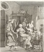 An illustration from Collection de cent-vingt estampes, gravée d'après les tableaux & dessins qui composoient le cabinet de m. Poullain ... précédée d'un abrégé historique de la vie des auteurs qui la composent ... Cette suite a été exécutée sous la direction du sieur Fr. Basan ... par de jeunes artistes des deux sexes, dont les talens se font connoître & accroissent de jour en jour. Le sr. Moitte ... en avoit fait les dessins, d'après les tableaux .. (1781)