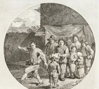 An illustration from Collection de cent-vingt estampes, gravée d'après les tableaux & dessins qui composoient le cabinet de m. Poullain ... précédée d'un abrégé historique de la vie des auteurs qui la composent ... Cette suite a été exécutée sous la direction du sieur Fr. Basan ... par de jeunes artistes des deux sexes, dont les talens se font connoître & accroissent de jour en jour. Le sr. Moitte ... en avoit fait les dessins, d'après les tableaux .. (1781)
