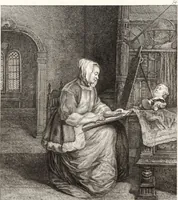 An illustration from Collection de cent-vingt estampes, gravée d'après les tableaux & dessins qui composoient le cabinet de m. Poullain ... précédée d'un abrégé historique de la vie des auteurs qui la composent ... Cette suite a été exécutée sous la direction du sieur Fr. Basan ... par de jeunes artistes des deux sexes, dont les talens se font connoître & accroissent de jour en jour. Le sr. Moitte ... en avoit fait les dessins, d'après les tableaux .. (1781)