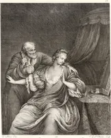 An illustration from Collection de cent-vingt estampes, gravée d'après les tableaux & dessins qui composoient le cabinet de m. Poullain ... précédée d'un abrégé historique de la vie des auteurs qui la composent ... Cette suite a été exécutée sous la direction du sieur Fr. Basan ... par de jeunes artistes des deux sexes, dont les talens se font connoître & accroissent de jour en jour. Le sr. Moitte ... en avoit fait les dessins, d'après les tableaux .. (1781)