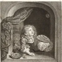An illustration from Collection de cent-vingt estampes, gravée d'après les tableaux & dessins qui composoient le cabinet de m. Poullain ... précédée d'un abrégé historique de la vie des auteurs qui la composent ... Cette suite a été exécutée sous la direction du sieur Fr. Basan ... par de jeunes artistes des deux sexes, dont les talens se font connoître & accroissent de jour en jour. Le sr. Moitte ... en avoit fait les dessins, d'après les tableaux .. (1781)