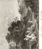 An illustration from Collection de cent-vingt estampes, gravée d'après les tableaux & dessins qui composoient le cabinet de m. Poullain ... précédée d'un abrégé historique de la vie des auteurs qui la composent ... Cette suite a été exécutée sous la direction du sieur Fr. Basan ... par de jeunes artistes des deux sexes, dont les talens se font connoître & accroissent de jour en jour. Le sr. Moitte ... en avoit fait les dessins, d'après les tableaux .. (1781)