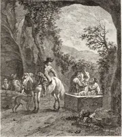 An illustration from Collection de cent-vingt estampes, gravée d'après les tableaux & dessins qui composoient le cabinet de m. Poullain ... précédée d'un abrégé historique de la vie des auteurs qui la composent ... Cette suite a été exécutée sous la direction du sieur Fr. Basan ... par de jeunes artistes des deux sexes, dont les talens se font connoître & accroissent de jour en jour. Le sr. Moitte ... en avoit fait les dessins, d'après les tableaux .. (1781)