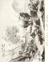 An illustration from Collection de cent-vingt estampes, gravée d'après les tableaux & dessins qui composoient le cabinet de m. Poullain ... précédée d'un abrégé historique de la vie des auteurs qui la composent ... Cette suite a été exécutée sous la direction du sieur Fr. Basan ... par de jeunes artistes des deux sexes, dont les talens se font connoître & accroissent de jour en jour. Le sr. Moitte ... en avoit fait les dessins, d'après les tableaux .. (1781)